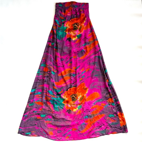 RUNAWAY PONY AUSTRALIA 100% SILK COLORFUL FLORAL STRAPLESS SHEATH MAXI DRESS SzS - Picture 5 of 12